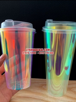 LY NHỰA CẦU VỒNG HOLOGRAM  LY NHỰA CẦU VỒNG HOLOGRAM